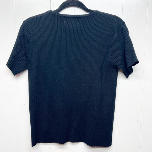 Side Effects Y2K 90s Vintage Ribbed Short Sleeve Black Womens Sweater Size Small - Picture 4 of 6